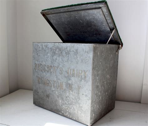 galvanized metal milk box|vintage milk delivery box.